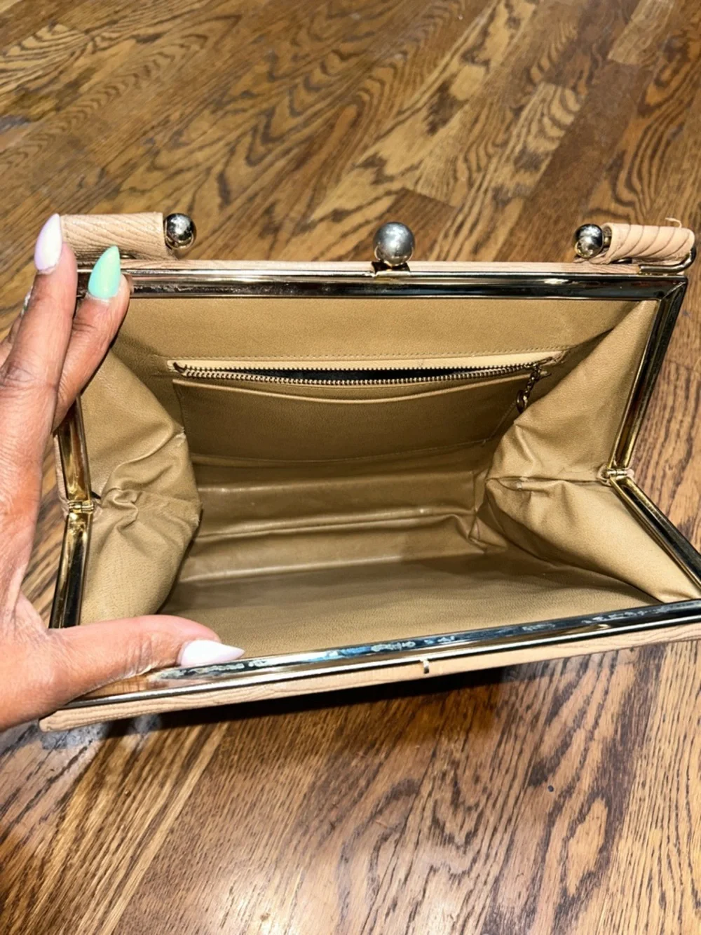 Vintage Classic Beige Textured Frame Top Handle Bag Minimalist Fashion